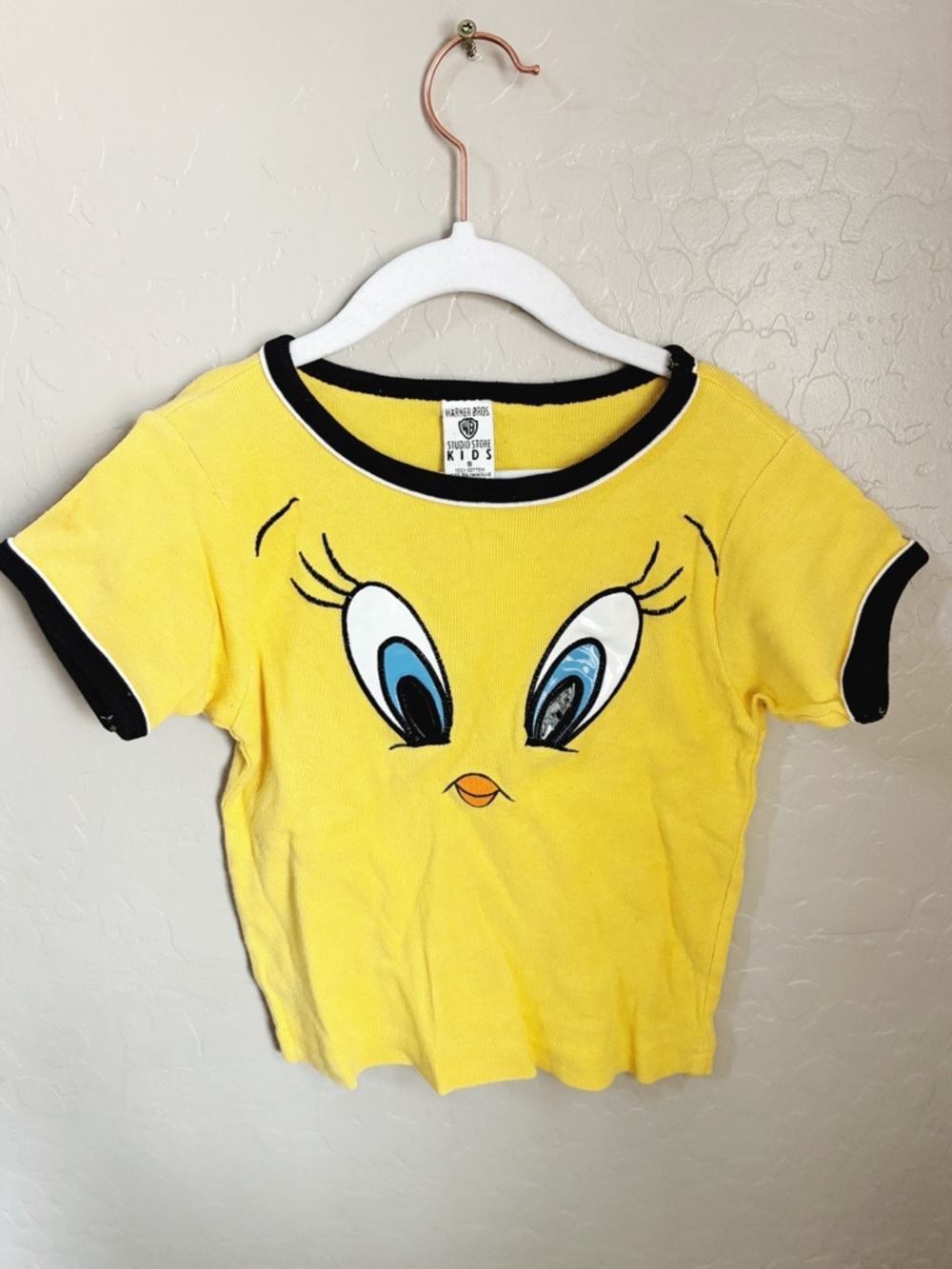 Vintage Warner Bros Tweety Face Yellow Ringer Tee - Kids
